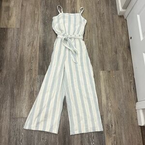 Abercrombie Kids Light Blue and White Striped Jumpsuit